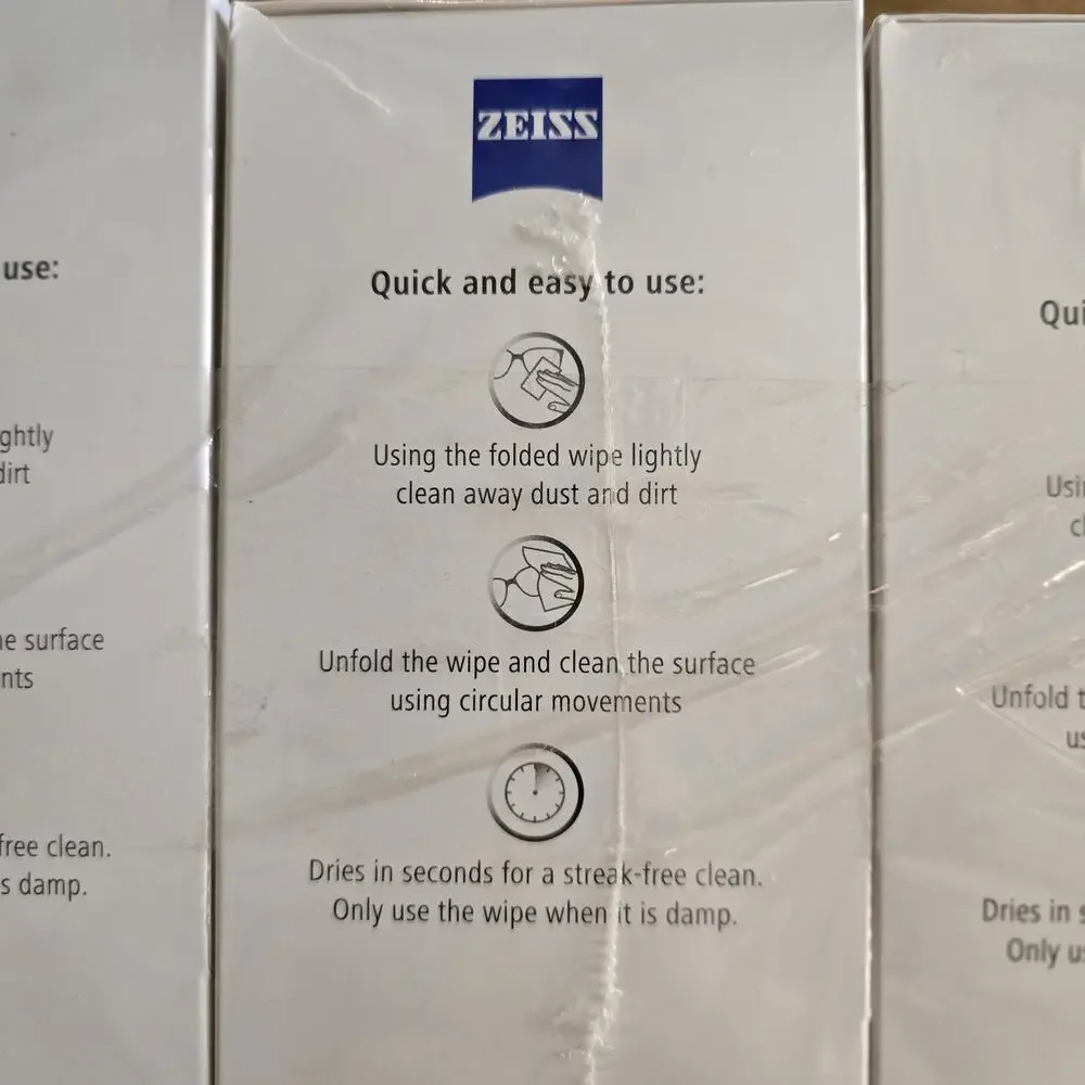 ZEISS Lens Wipes 220 Count (3 Pack) Individually Wrapped Pre-Moistened NEW